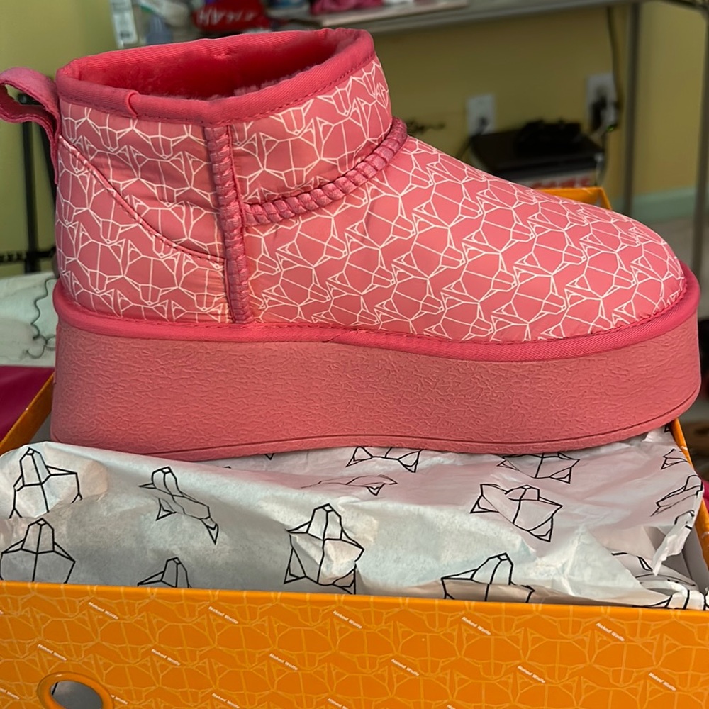 naked wolfe pink fur boots